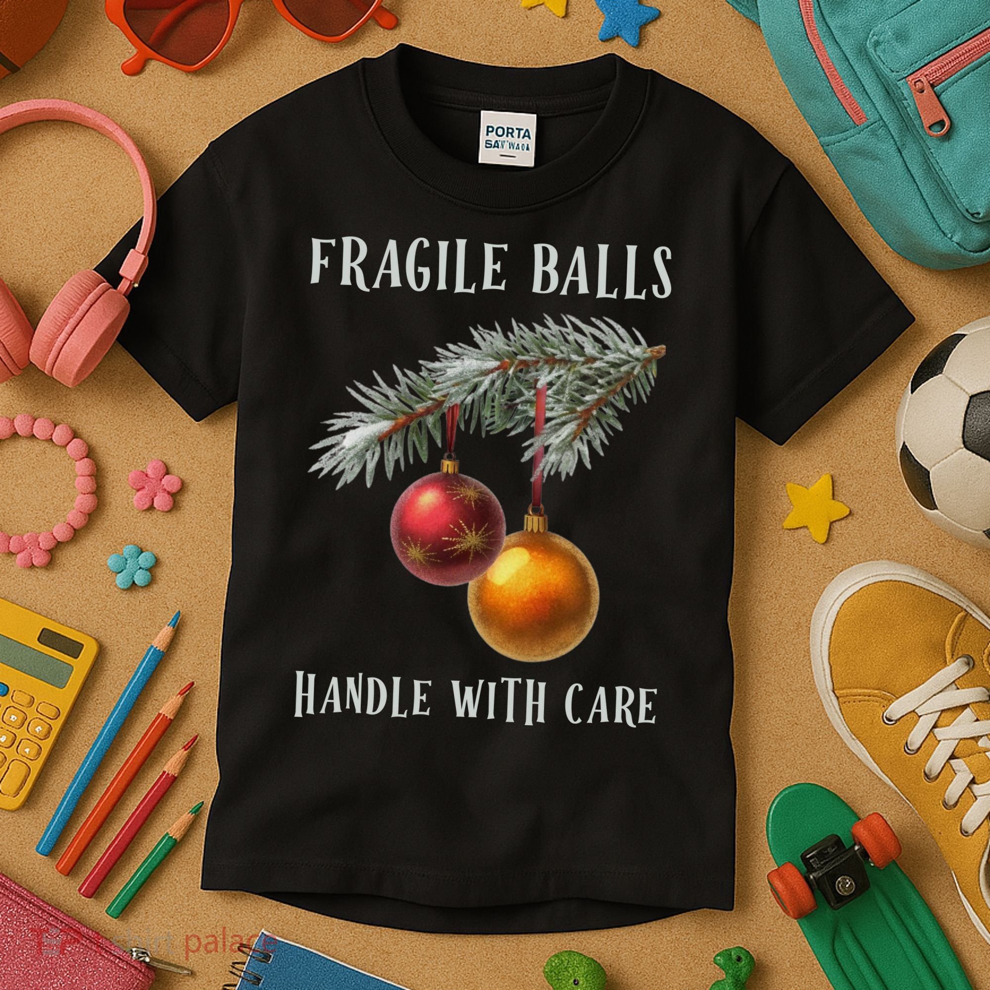 Fragile Balls Handle With Care Funny Offensive Christmas Kids T-Shirt