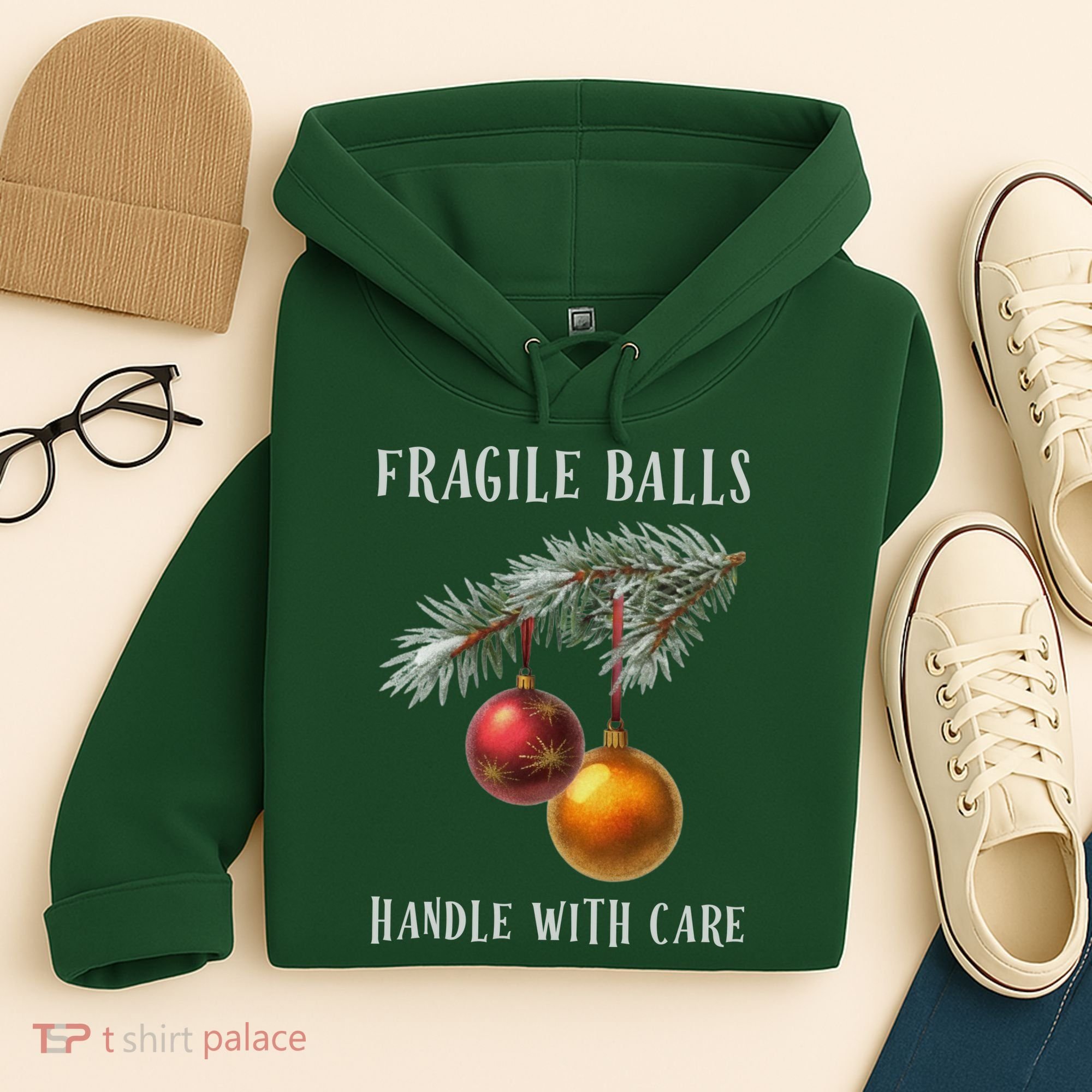 Fragile Balls Handle With Care Funny Offensive Christmas Hoodie