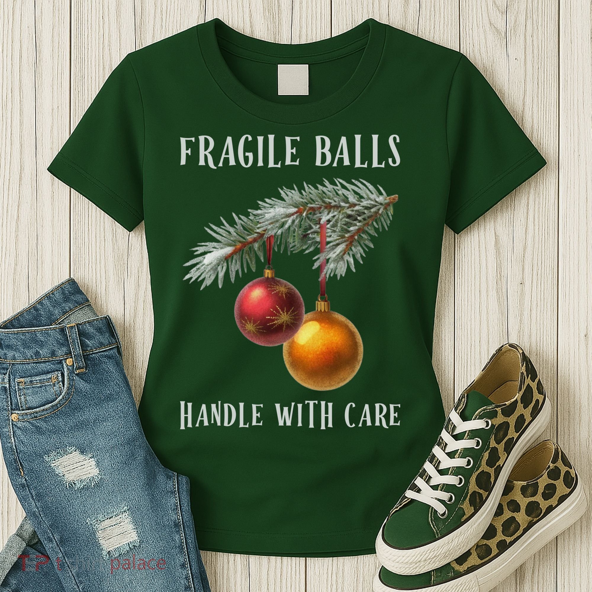 Fragile Balls Handle With Care Funny Offensive Christmas Women's T-Shirt