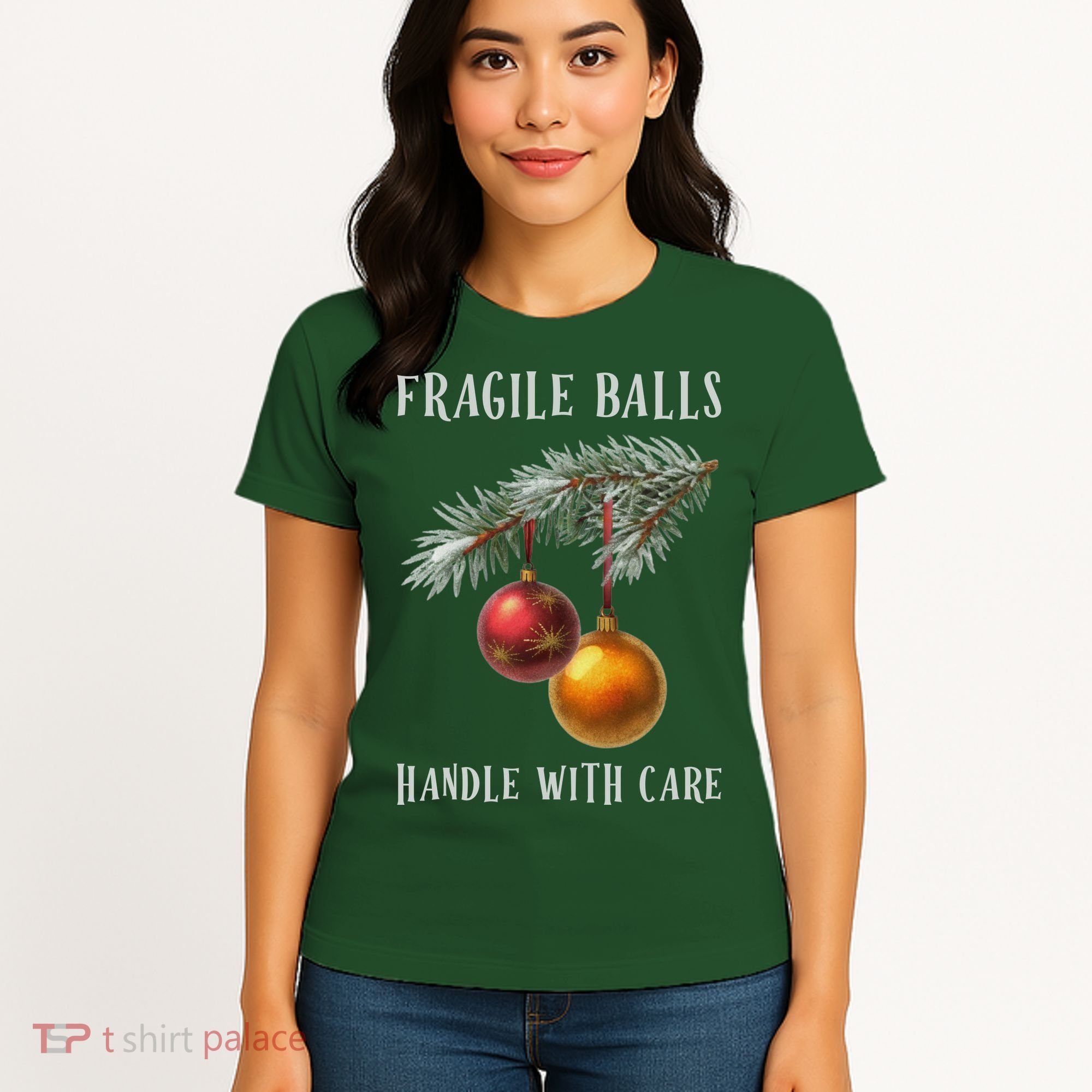 Fragile Balls Handle With Care Funny Offensive Christmas Women's T-Shirt
