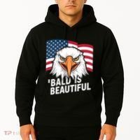 Funny Bald Is Beautiful Independence Day 4th July Eagle Gift Hoodie thumb 2