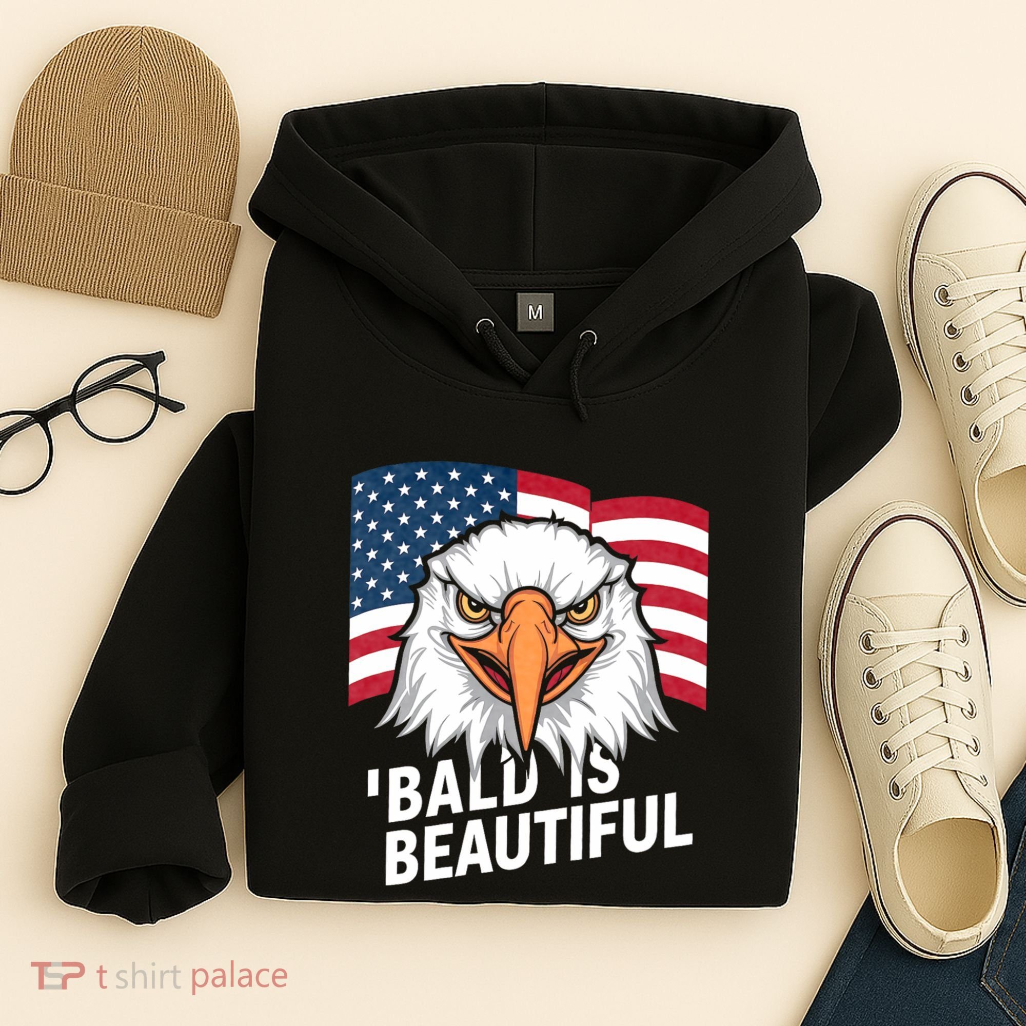 Funny Bald Is Beautiful Independence Day 4th July Eagle Gift Hoodie