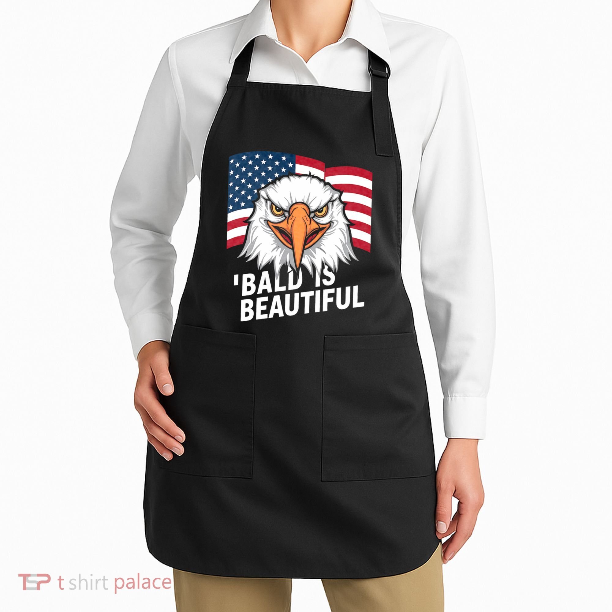 Funny Bald Is Beautiful Independence Day 4th July Eagle Gift Apron