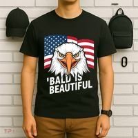 Funny Bald Is Beautiful Independence Day 4th July Eagle Gift T-Shirt thumb 6