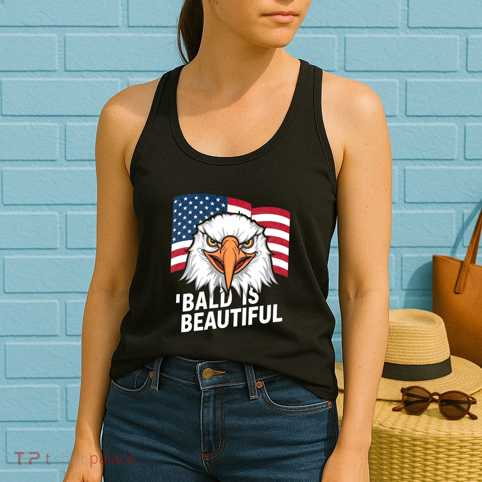 Funny Bald Is Beautiful Independence Day 4th July Eagle Gift Women's Tank Top