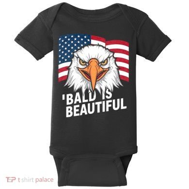 Funny Bald Is Beautiful Independence Day 4th July Eagle Gift Baby Bodysuit