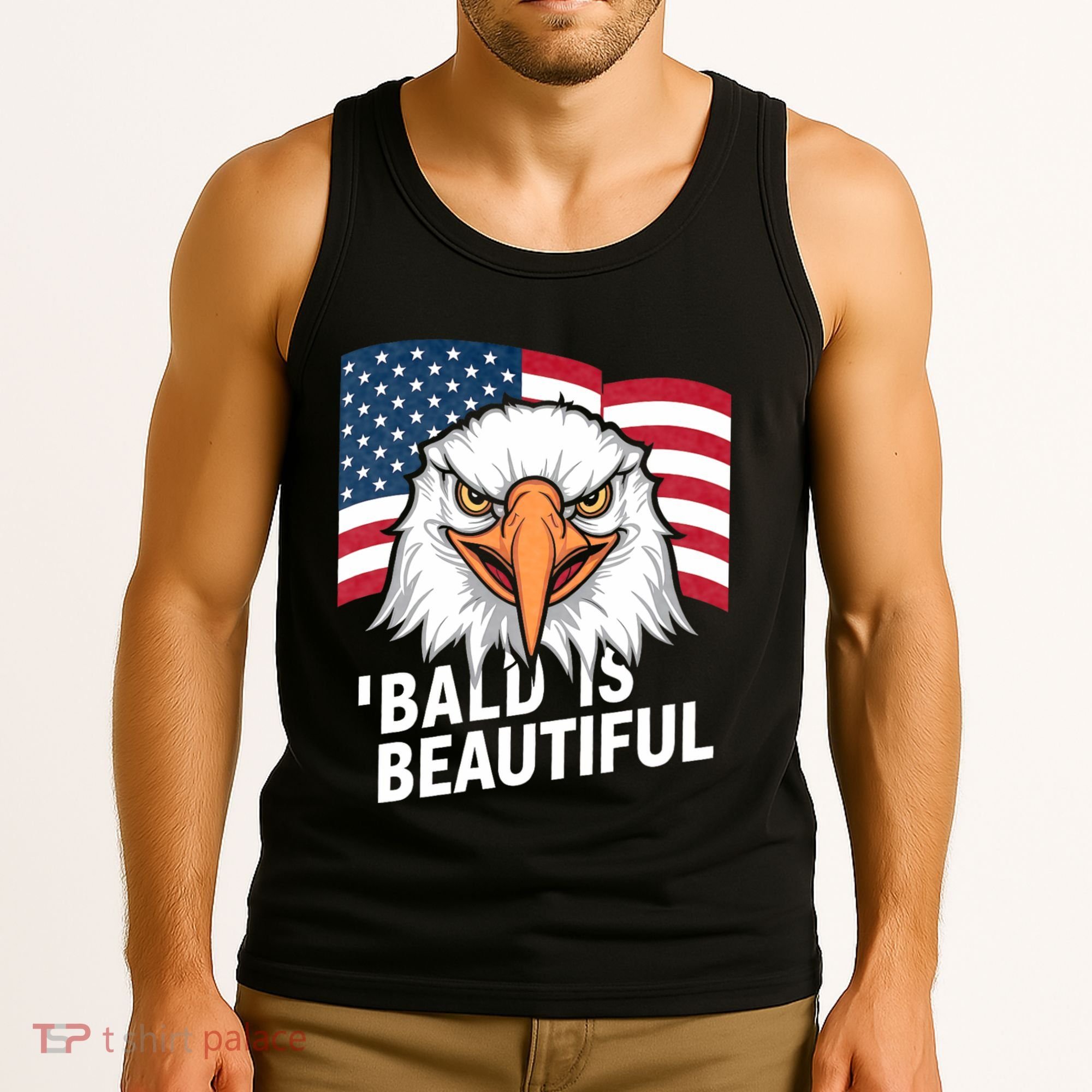 Funny Bald Is Beautiful Independence Day 4th July Eagle Gift Tank Top