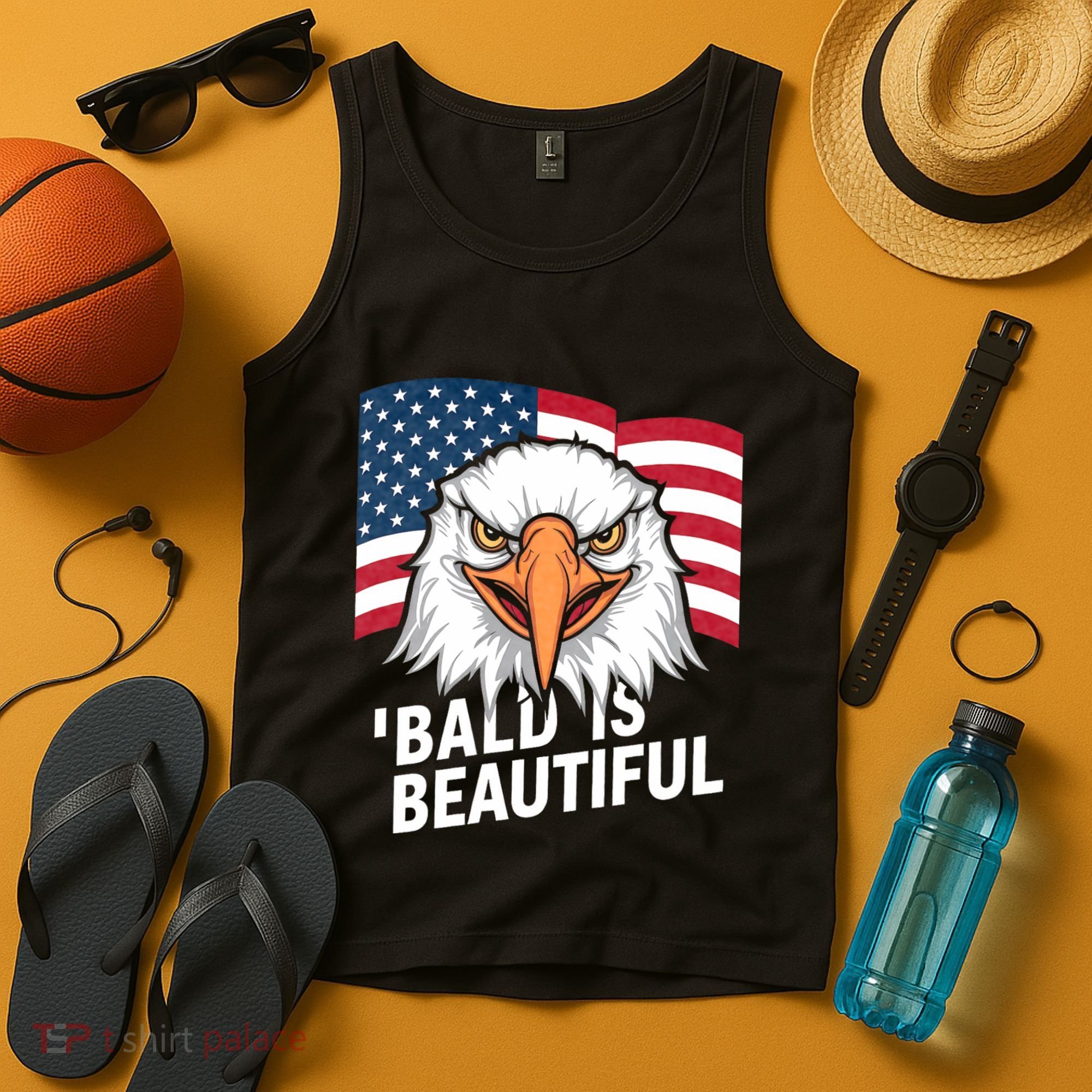 Funny Bald Is Beautiful Independence Day 4th July Eagle Gift Tank Top
