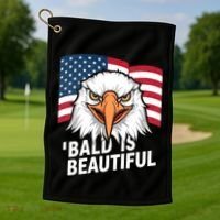 Funny Bald Is Beautiful Independence Day 4th July Eagle Gift Golf Towel thumb 1