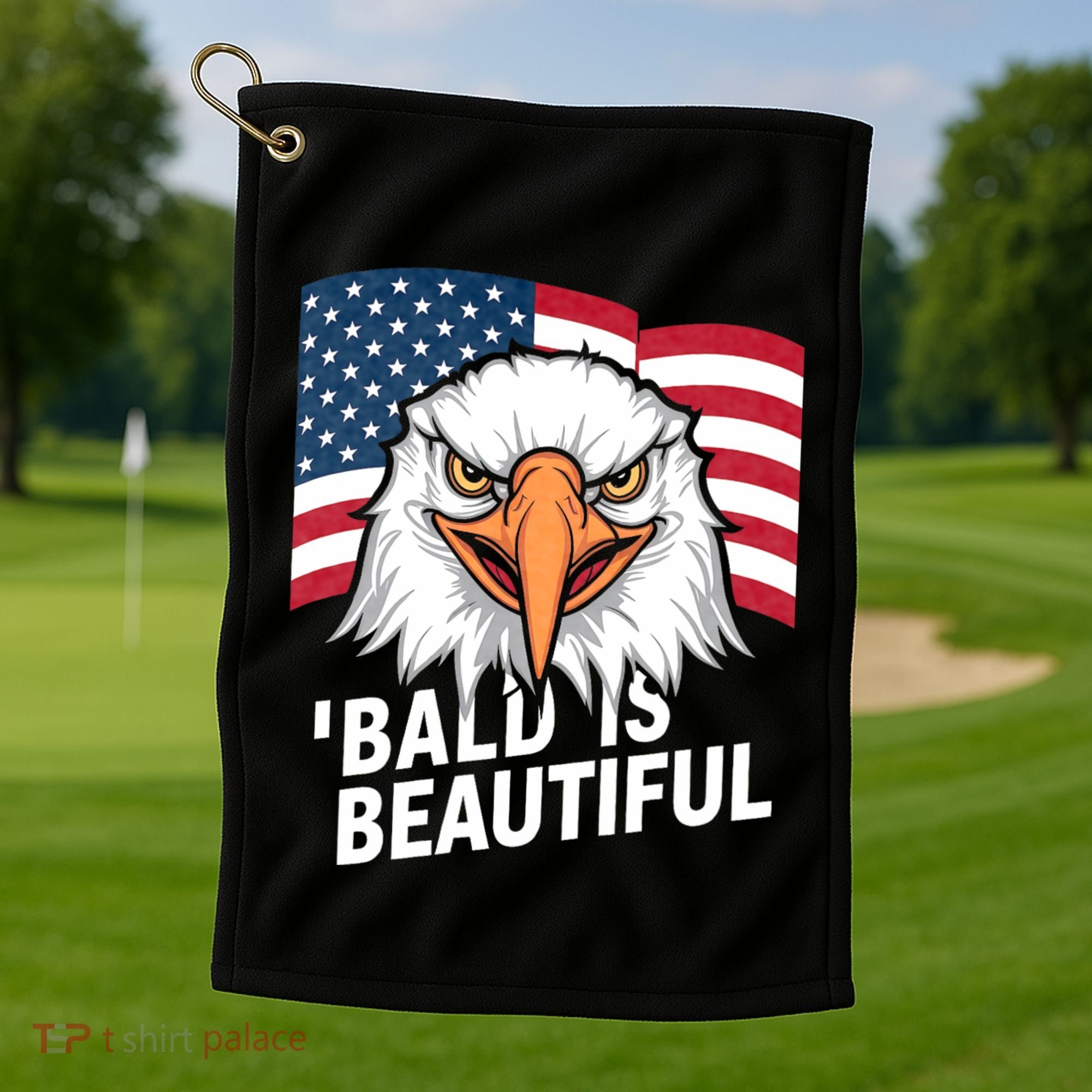 Funny Bald Is Beautiful Independence Day 4th July Eagle Gift Golf Towel