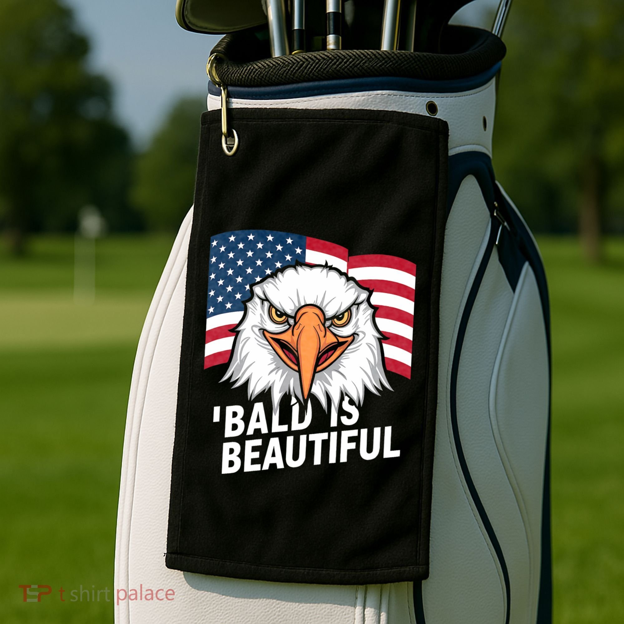 Funny Bald Is Beautiful Independence Day 4th July Eagle Gift Golf Towel