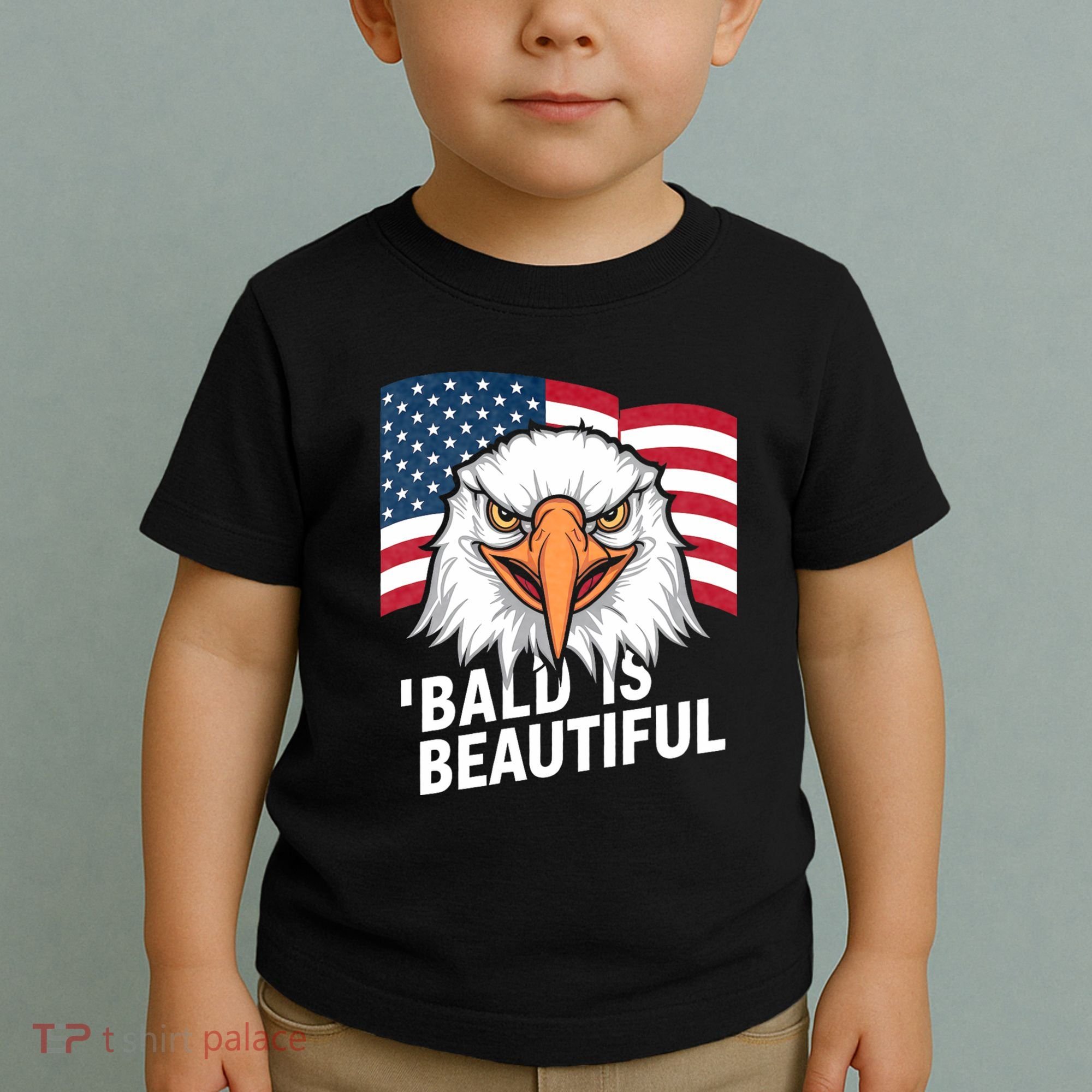 Funny Bald Is Beautiful Independence Day 4th July Eagle Gift Toddler T-Shirt