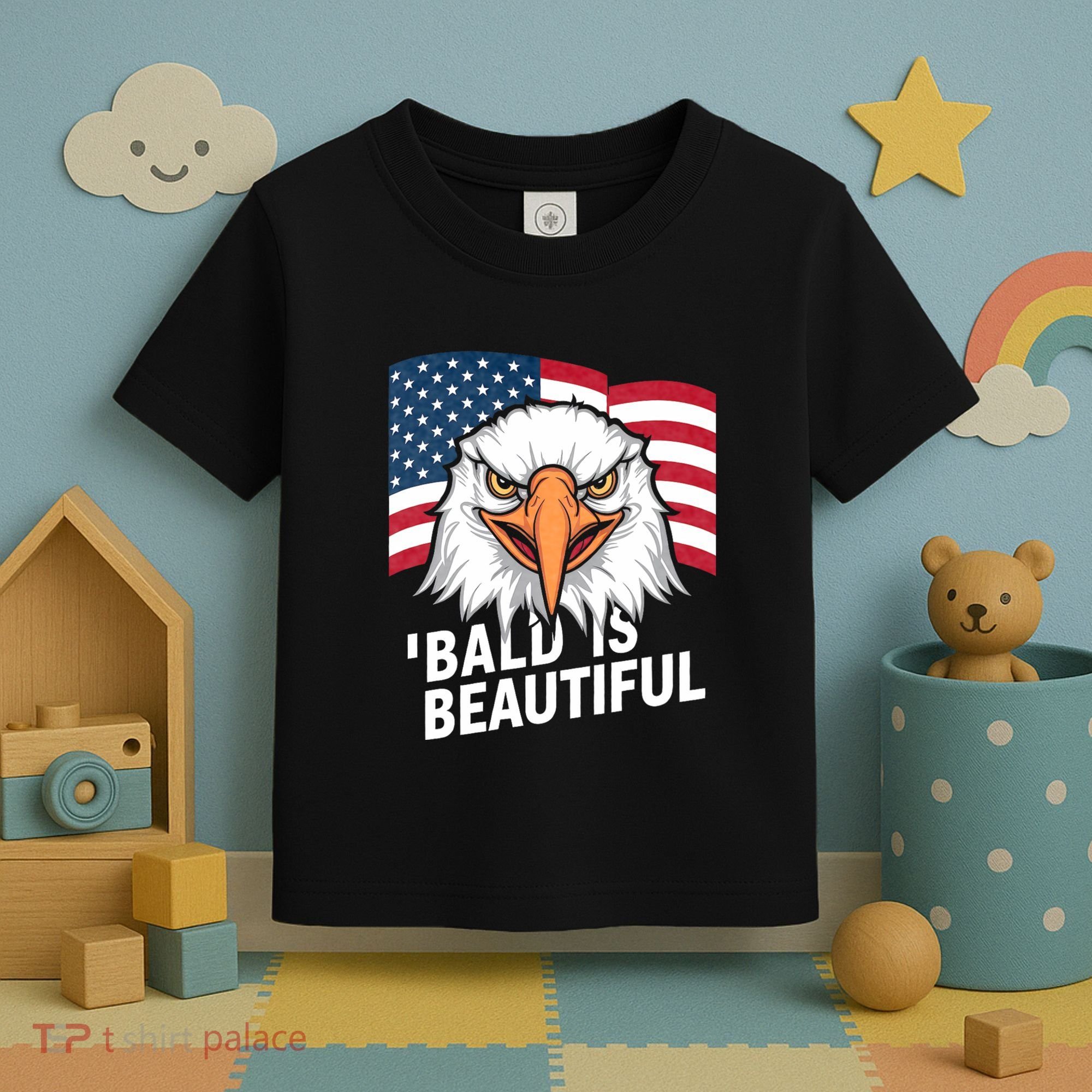 Funny Bald Is Beautiful Independence Day 4th July Eagle Gift Toddler T-Shirt