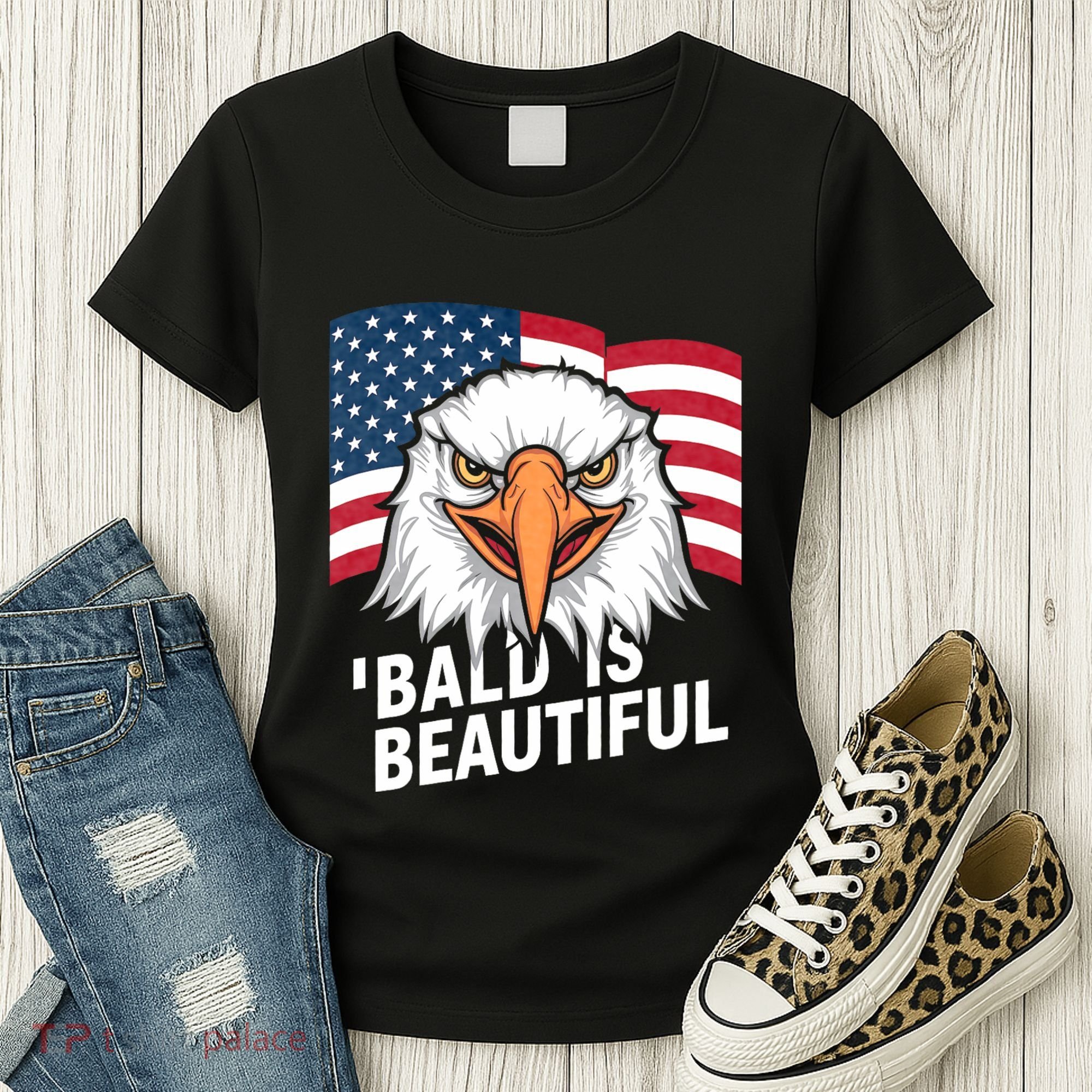 Funny Bald Is Beautiful Independence Day 4th July Eagle Gift Women's T-Shirt