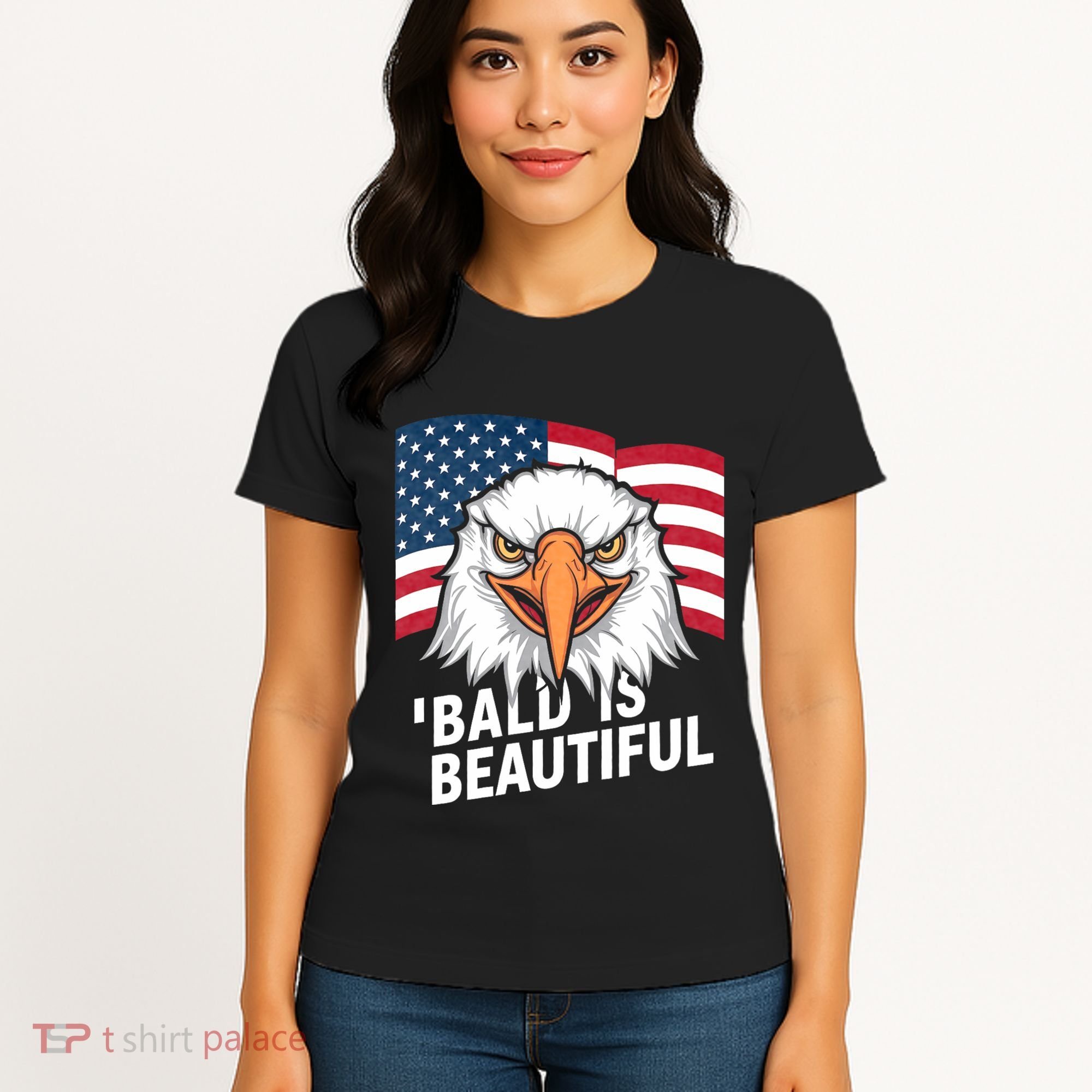 Funny Bald Is Beautiful Independence Day 4th July Eagle Gift Women's T-Shirt