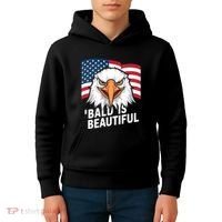 Funny Bald Is Beautiful Independence Day 4th July Eagle Gift Kids Hoodie thumb 4