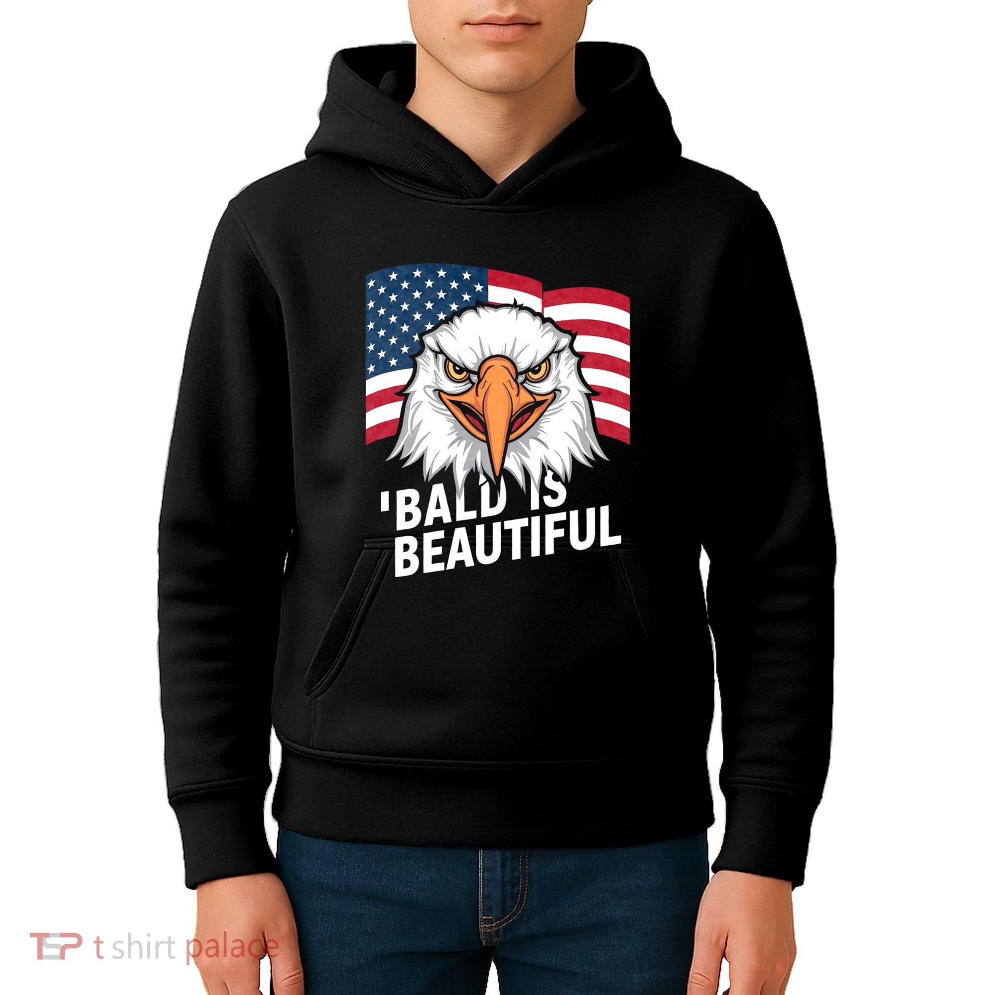 Funny Bald Is Beautiful Independence Day 4th July Eagle Gift Kids Hoodie