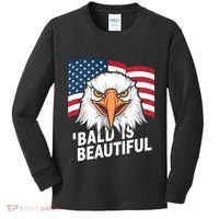 Funny Bald Is Beautiful Independence Day 4th July Eagle Gift Kids Long Sleeve Shirt thumb 0