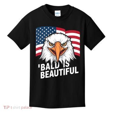 Funny Bald Is Beautiful Independence Day 4th July Eagle Gift Kids T-Shirt