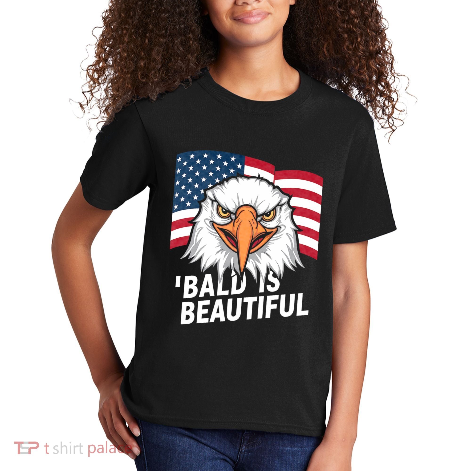 Funny Bald Is Beautiful Independence Day 4th July Eagle Gift Kids T-Shirt