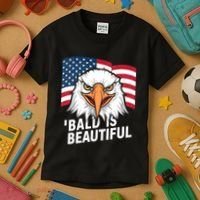 Funny Bald Is Beautiful Independence Day 4th July Eagle Gift Kids T-Shirt thumb 3