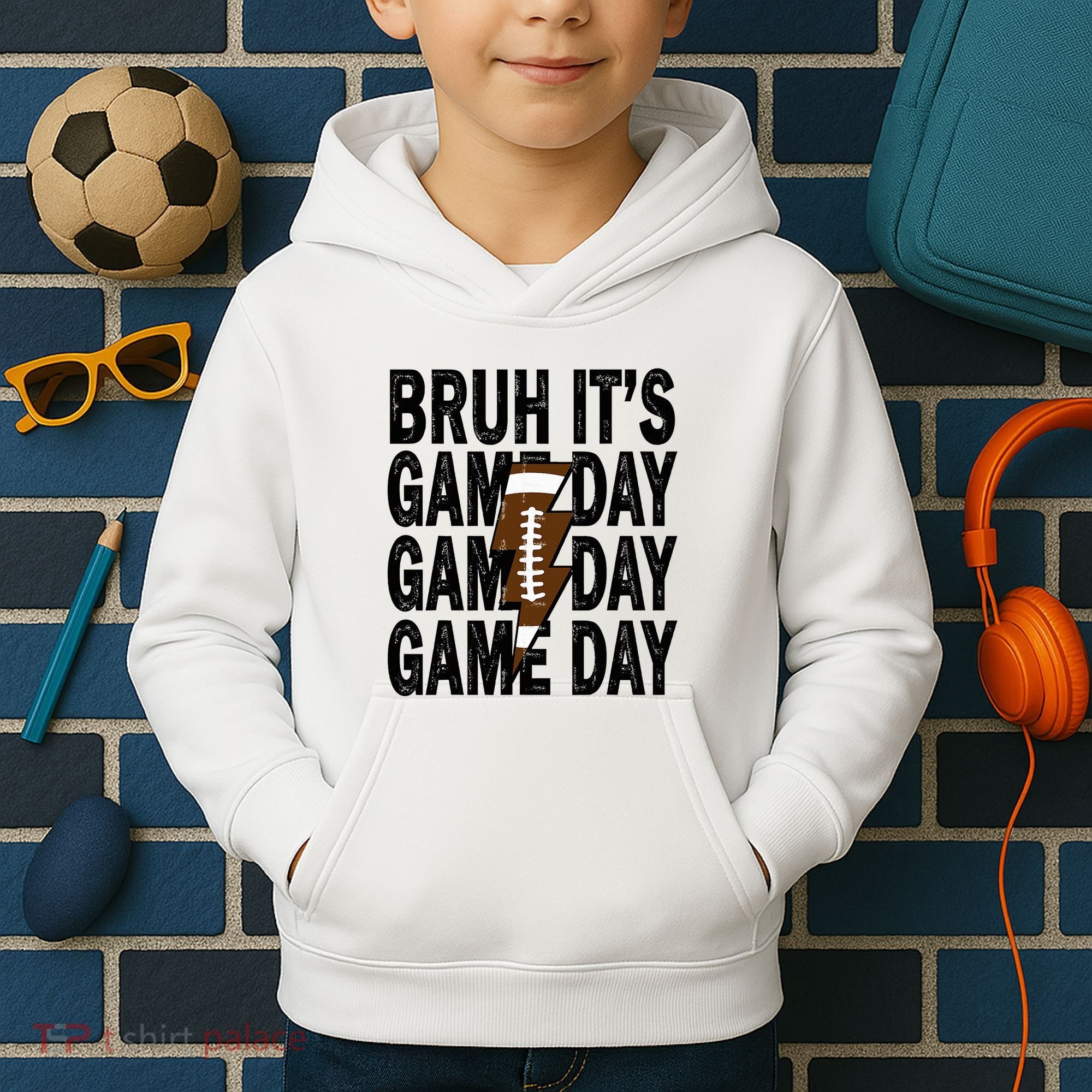 Football Bruh Its Game Day Football Kids Hoodie