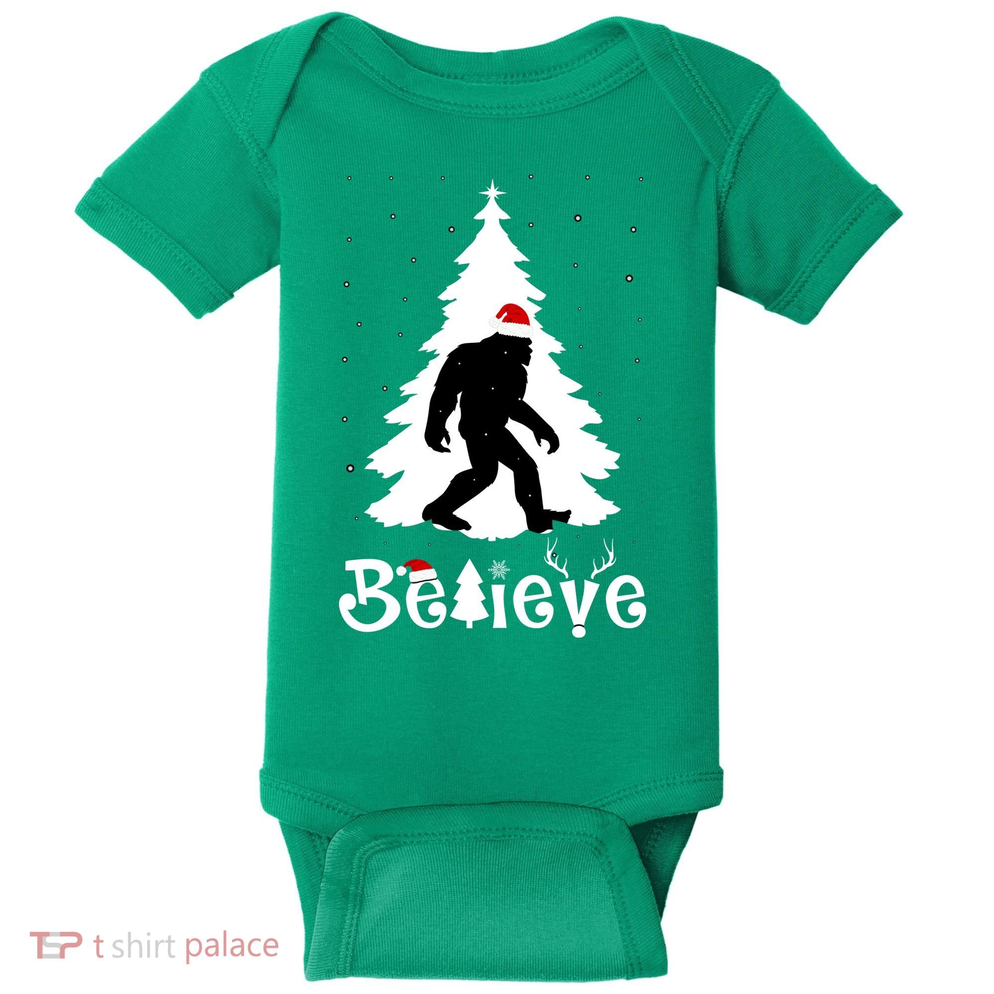 Funny Believe In Sasquatch Christmas Baby Bodysuit