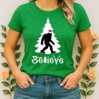 Funny Believe In Sasquatch Christmas Women's T-Shirt thumb 2