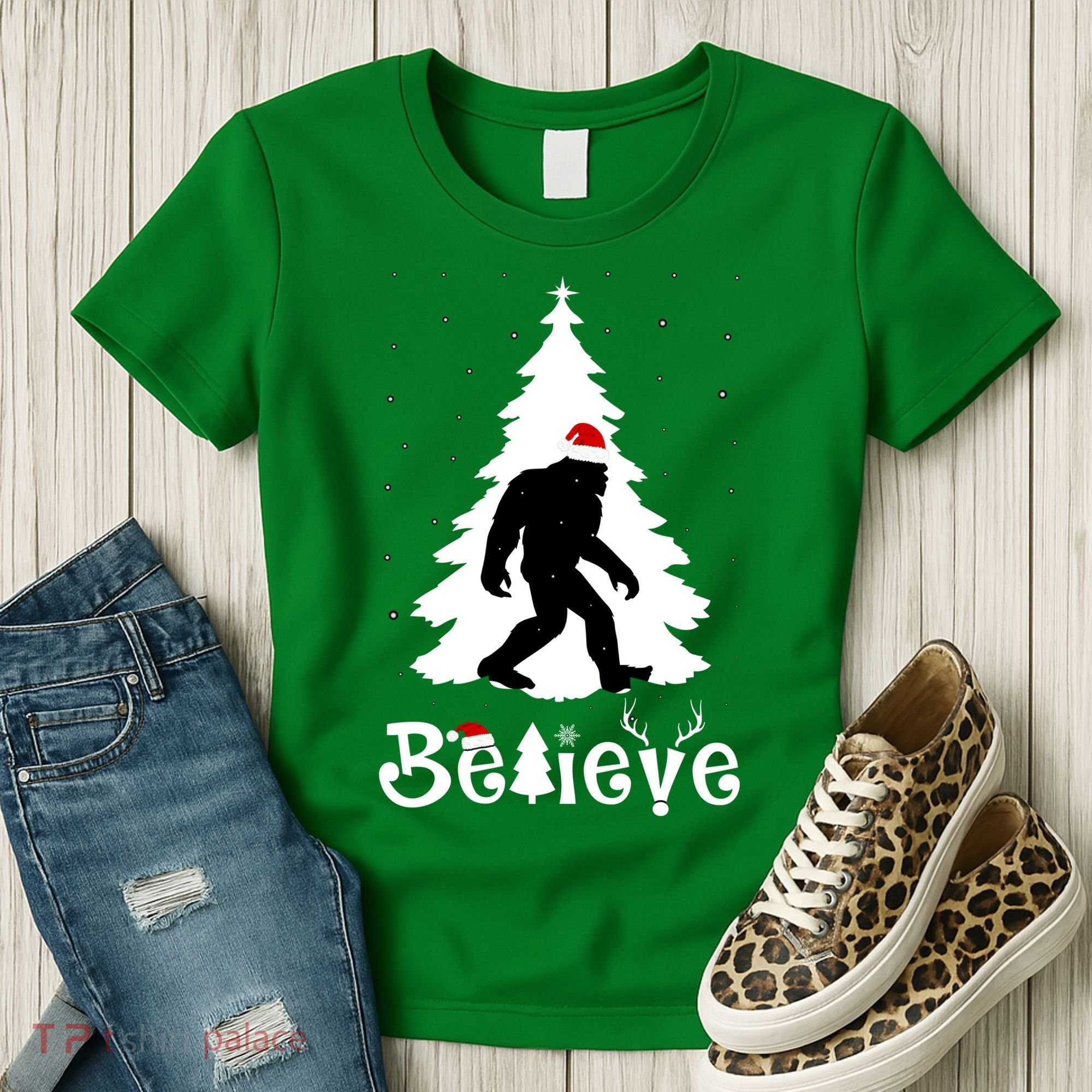 Funny Believe In Sasquatch Christmas Women's T-Shirt