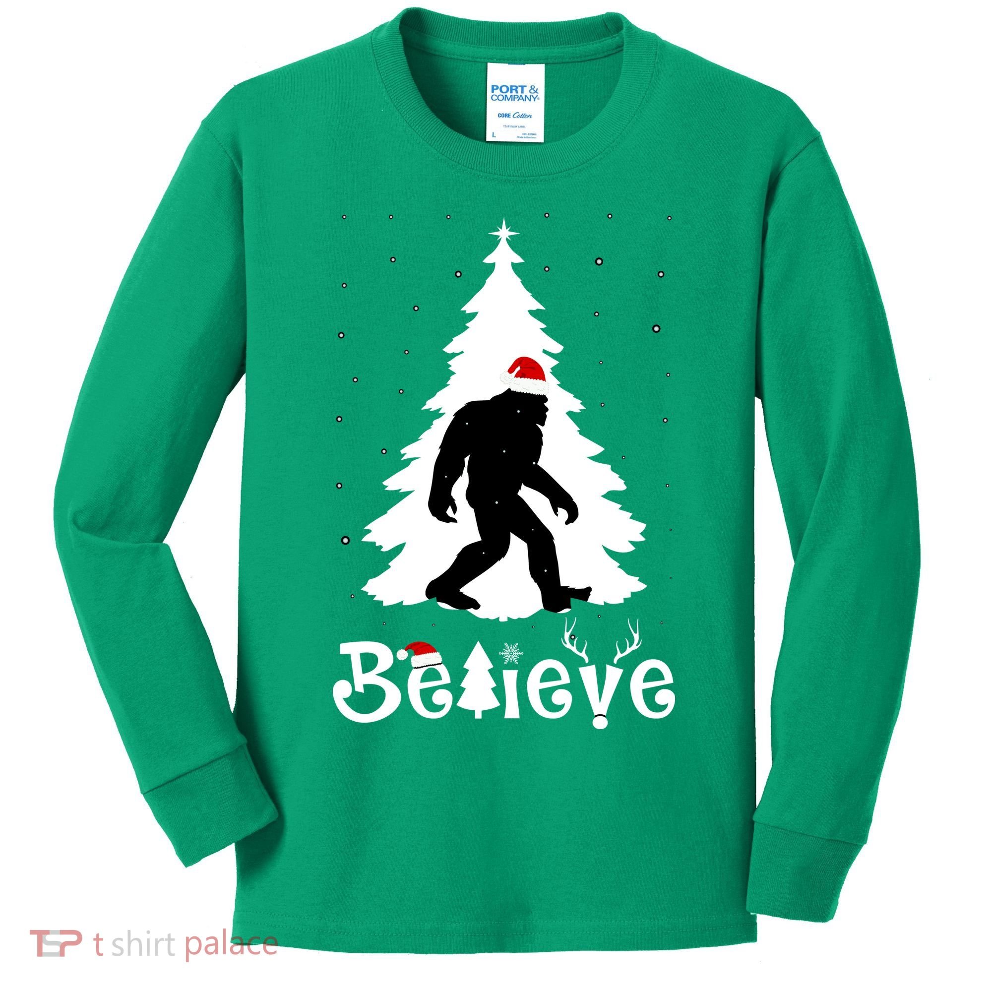 Funny Believe In Sasquatch Christmas Kids Long Sleeve Shirt