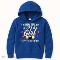 Funny Billiards I Know I Play Like A Girl Pool Billiard Player Gift Kids Hoodie thumb 0