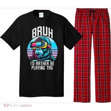 Funny Bruh Id Rather Be Playing Tag Monkey Tag Vr Game Pajama Set