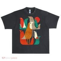 Flock Bird Illustration Urban Oversized Heavyweight T-Shirt thumb 0
