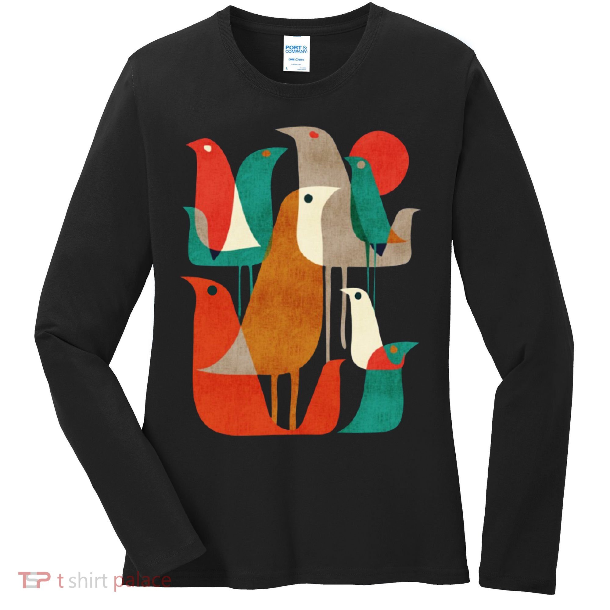 Flock Bird Illustration Women's Long Sleeve Shirt