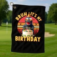Funny Bruh It's My Birthday Japanese Kaiju Monster Golf Towel thumb 1