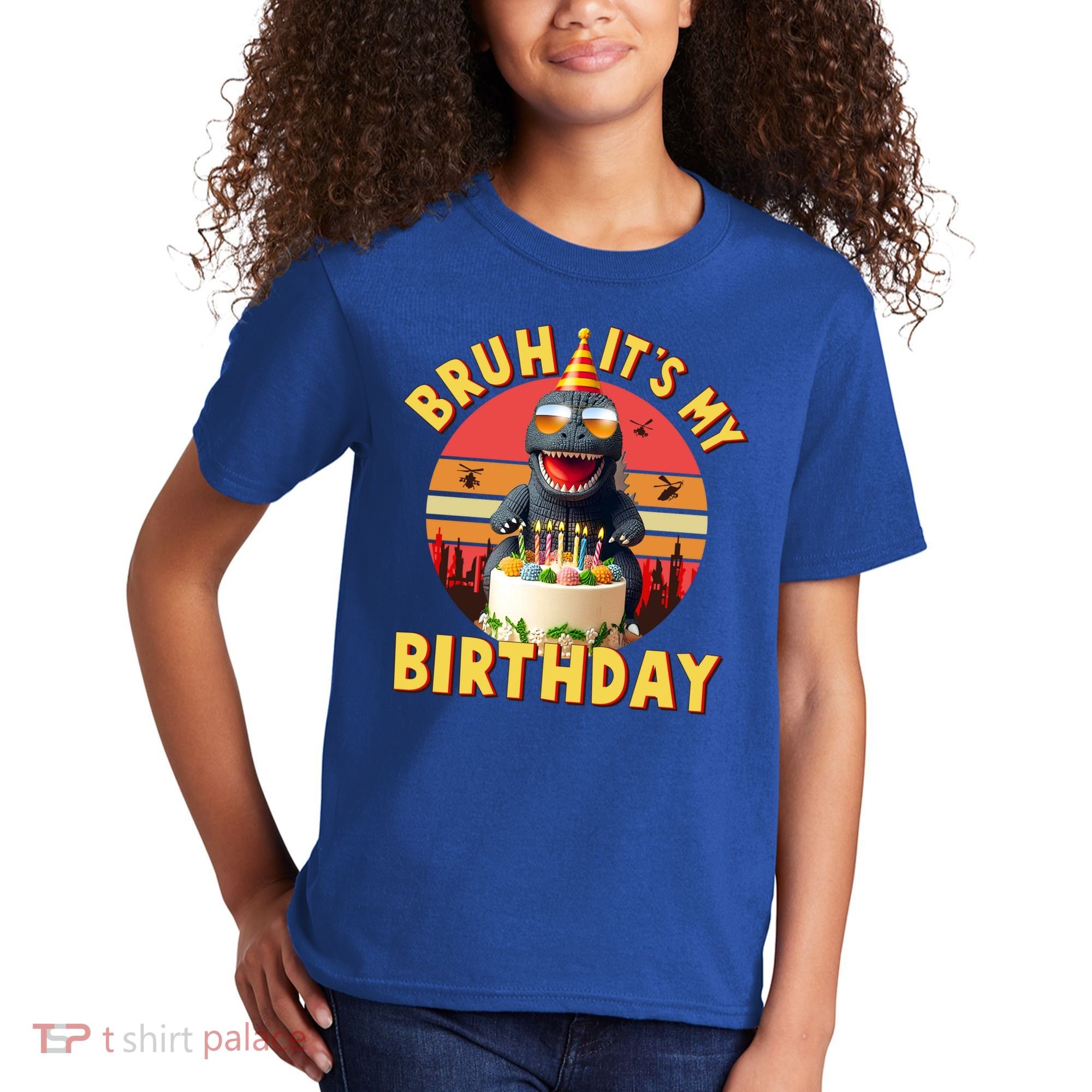 Funny Bruh It's My Birthday Japanese Kaiju Monster Kids T-Shirt
