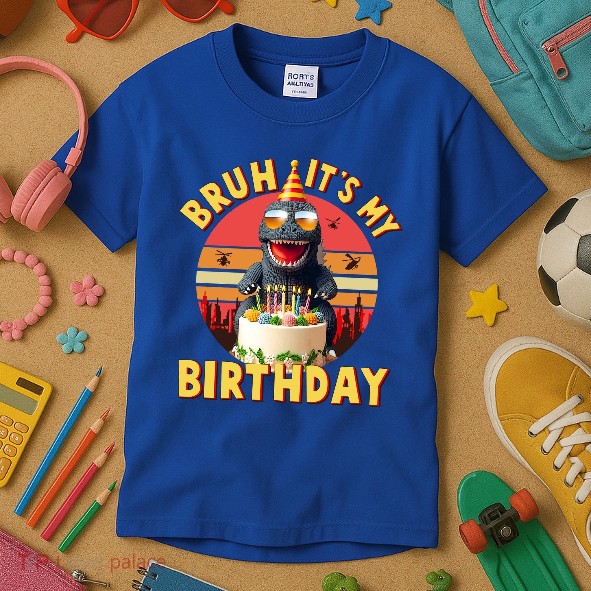Funny Bruh It's My Birthday Japanese Kaiju Monster Kids T-Shirt