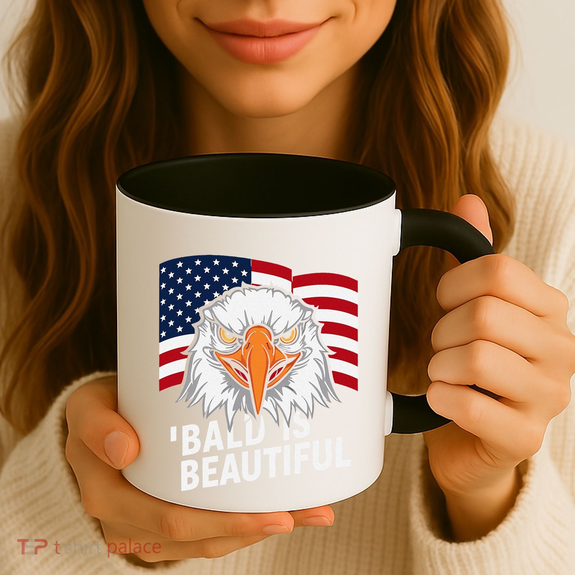 Funny Bald Is Beautiful Independence Day 4th July Eagle Gift Coffee Mug
