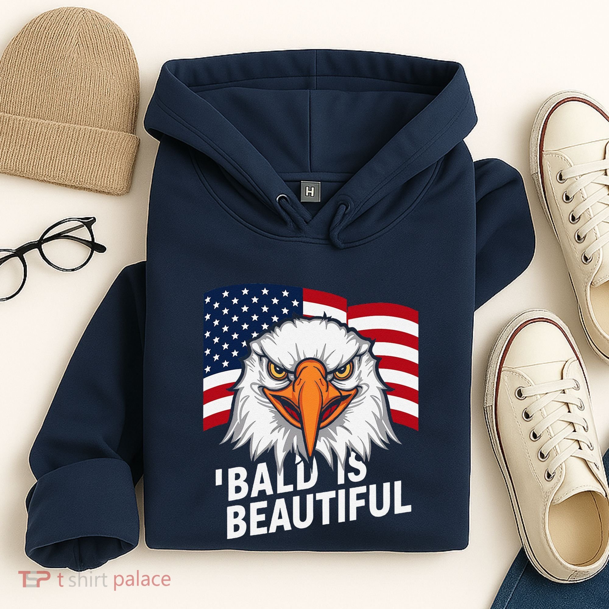 Funny Bald Is Beautiful Independence Day 4th July Eagle Gift Hoodie