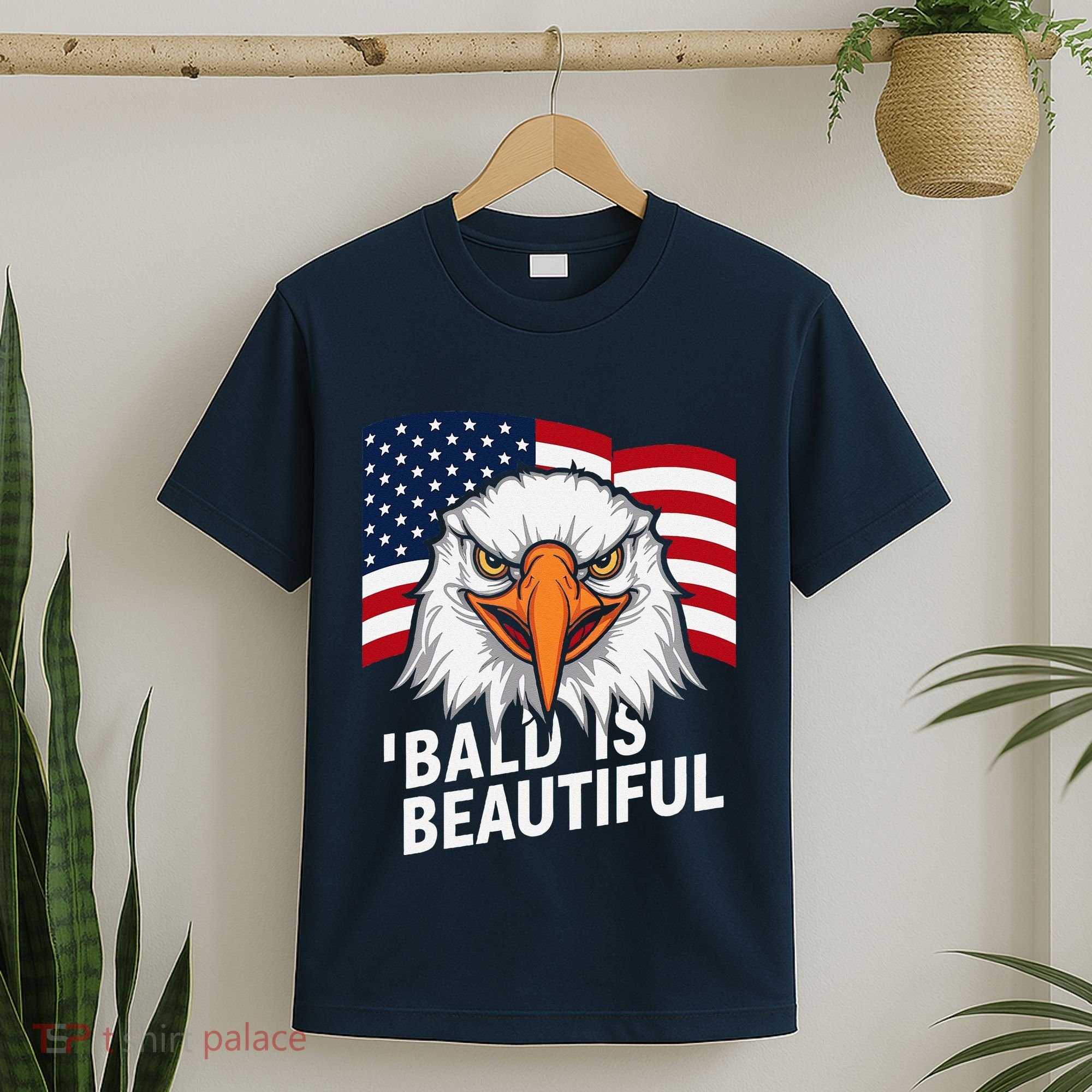 Funny Bald Is Beautiful Independence Day 4th July Eagle Gift T-Shirt