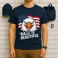 Funny Bald Is Beautiful Independence Day 4th July Eagle Gift T-Shirt thumb 6