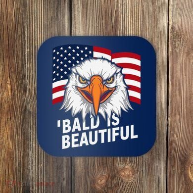Funny Bald Is Beautiful Independence Day 4th July Eagle Gift Coaster