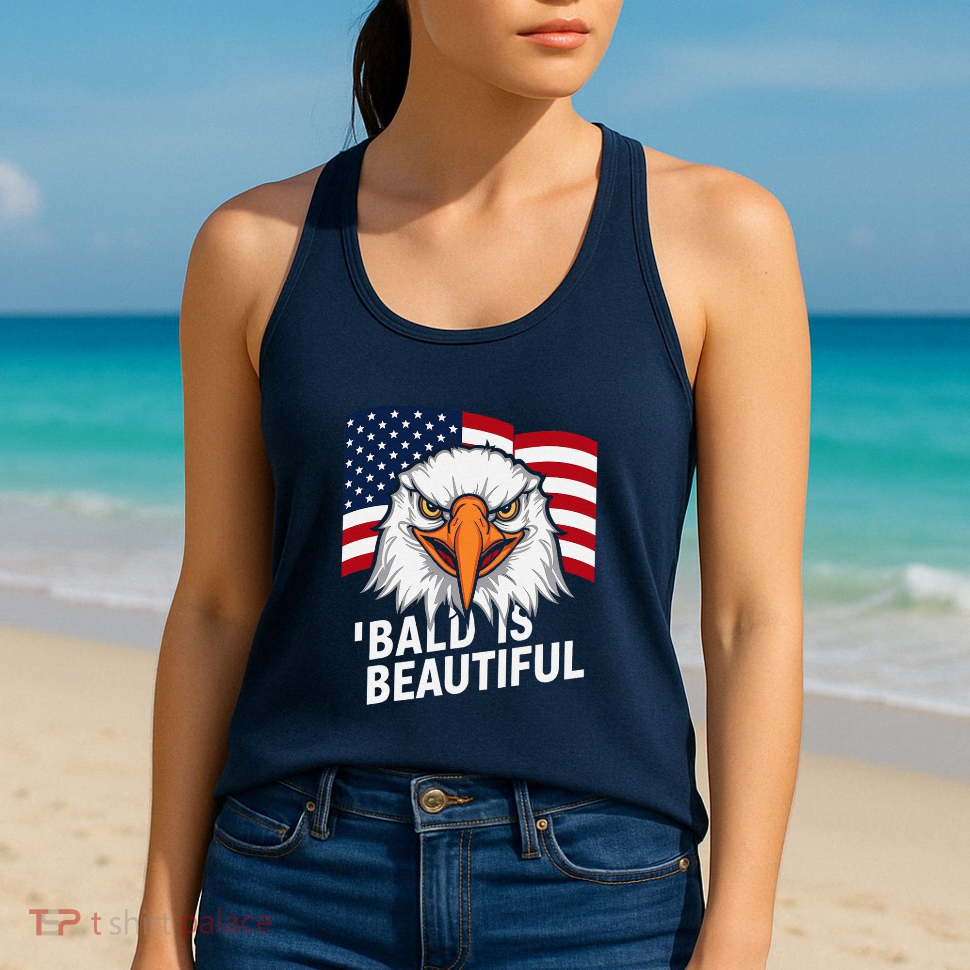 Funny Bald Is Beautiful Independence Day 4th July Eagle Gift Women's Tank Top