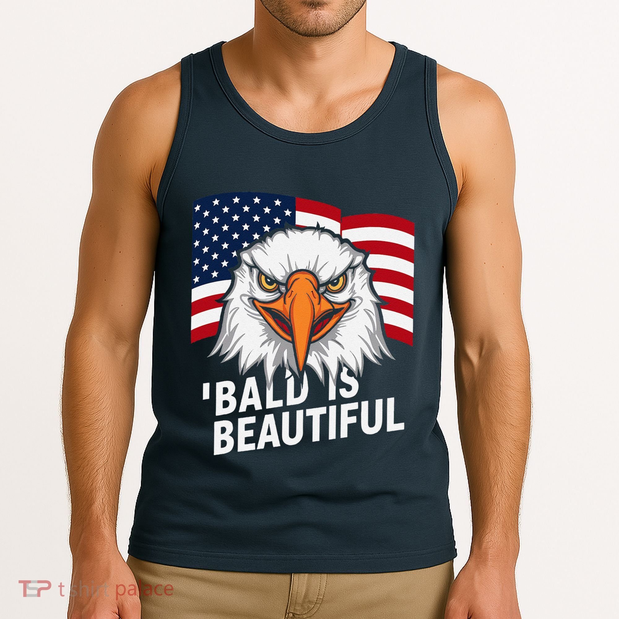 Funny Bald Is Beautiful Independence Day 4th July Eagle Gift Tank Top
