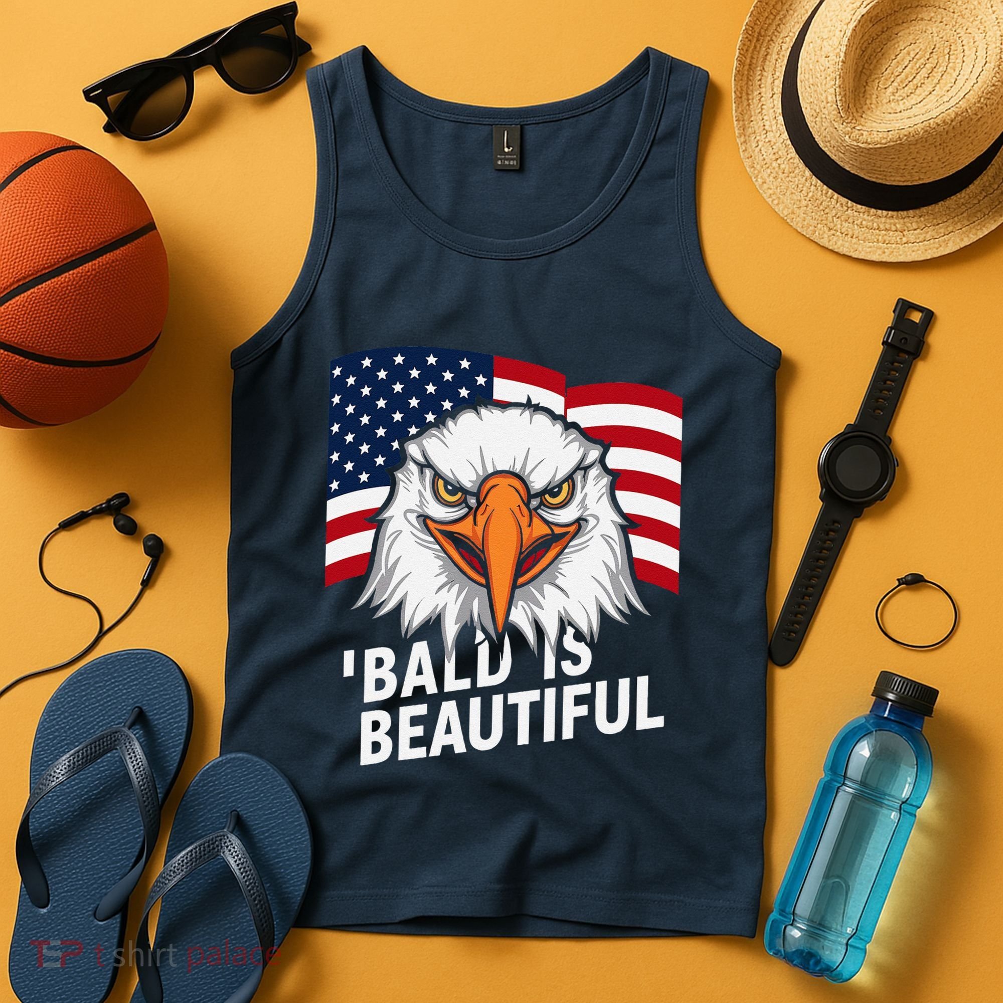 Funny Bald Is Beautiful Independence Day 4th July Eagle Gift Tank Top