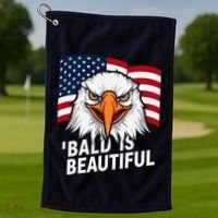 Funny Bald Is Beautiful Independence Day 4th July Eagle Gift Golf Towel thumb 1