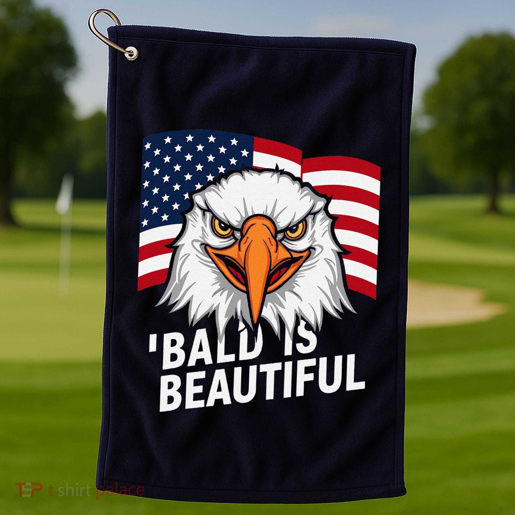 Funny Bald Is Beautiful Independence Day 4th July Eagle Gift Golf Towel