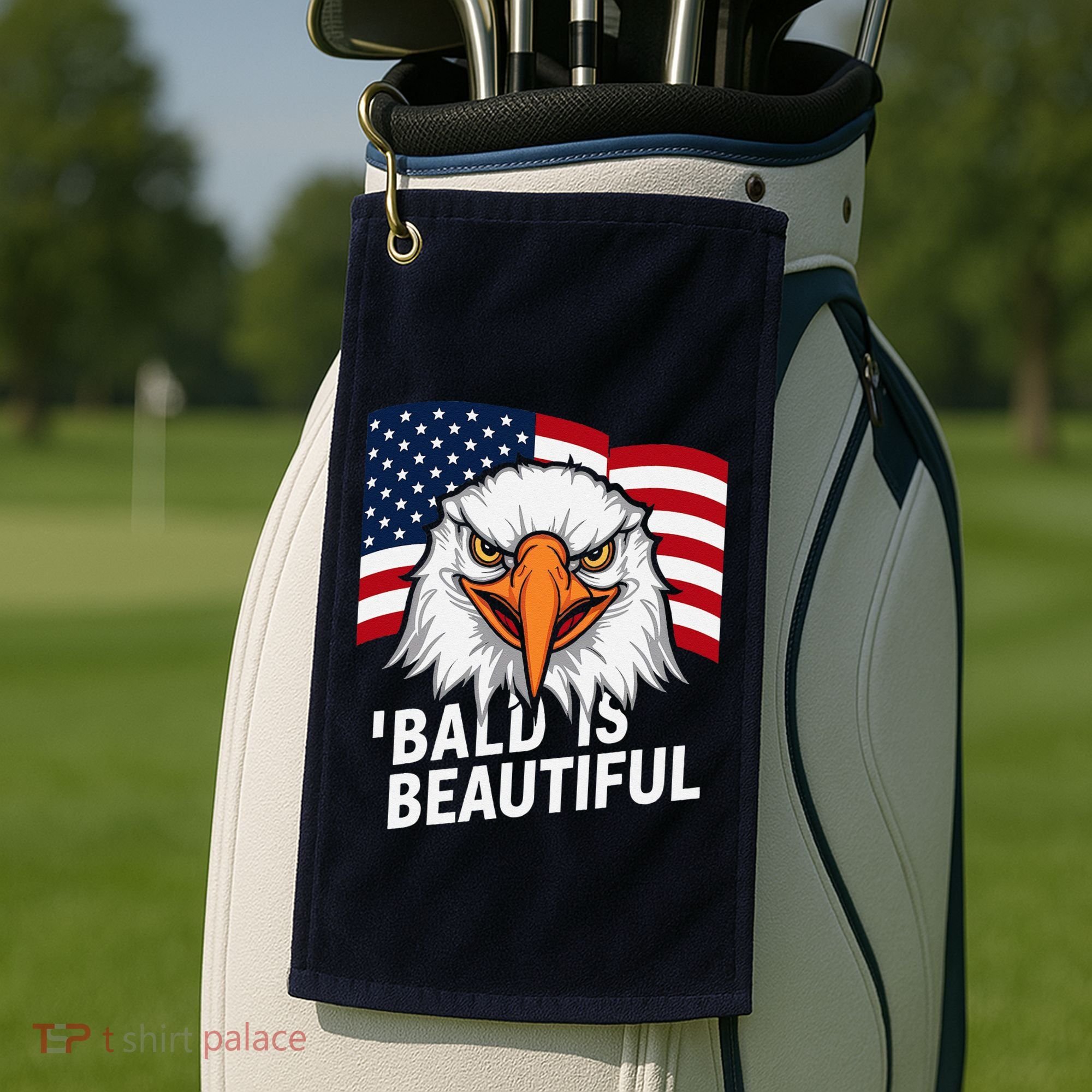 Funny Bald Is Beautiful Independence Day 4th July Eagle Gift Golf Towel
