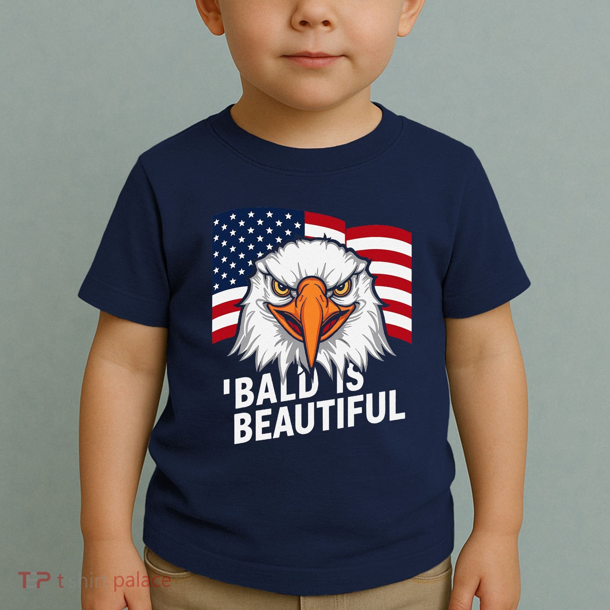 Funny Bald Is Beautiful Independence Day 4th July Eagle Gift Toddler T-Shirt