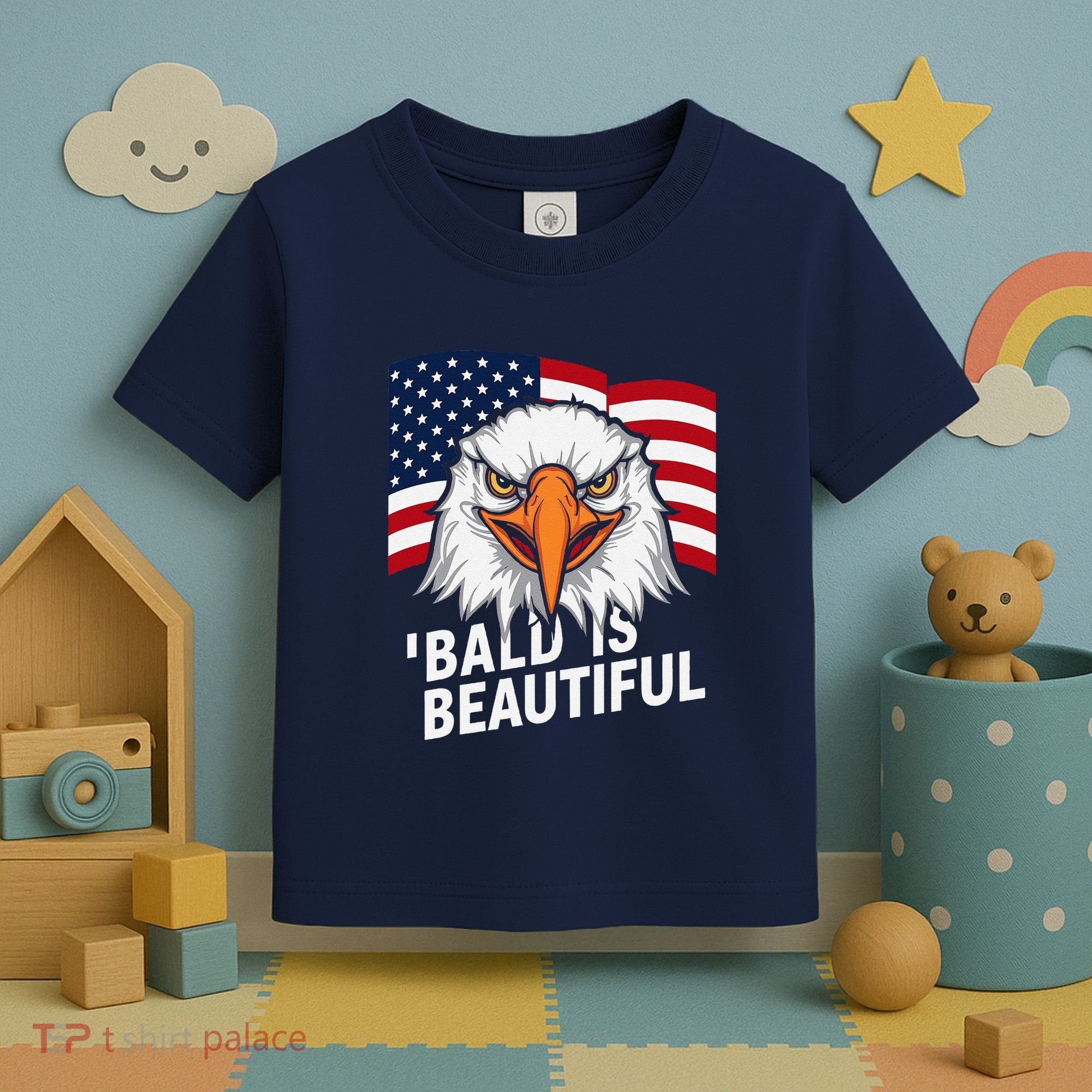 Funny Bald Is Beautiful Independence Day 4th July Eagle Gift Toddler T-Shirt